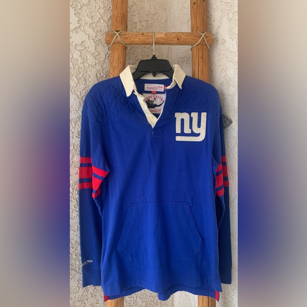 🏈 MITCHELL & NESS NOSTALGIA NFL THROWBACKS LARGE “NY” MENS MEDIUM RUGBY SHIRT